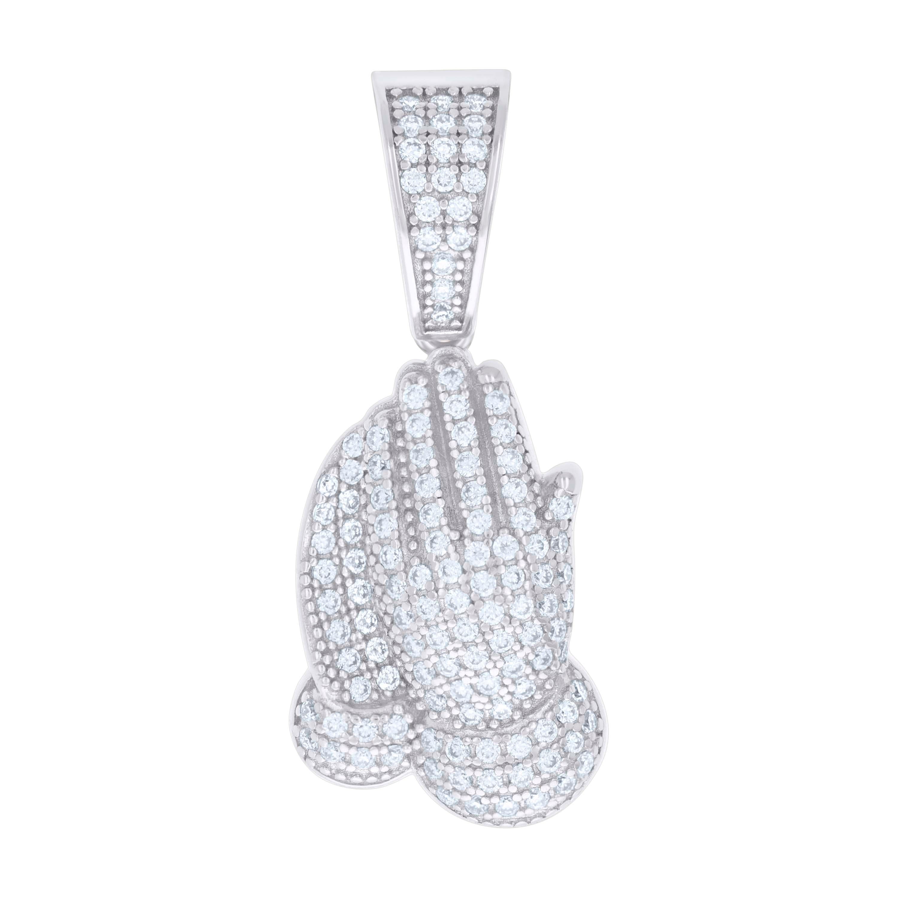925 Sterling Silver Mens 0.81ct Moissanite Praying Hands Symbol Religious Charm Pendant 