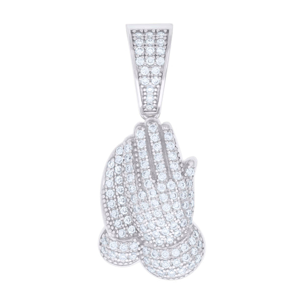 925 Sterling Silver Mens 0.81ct Moissanite Praying Hands Symbol Religious Charm Pendant 