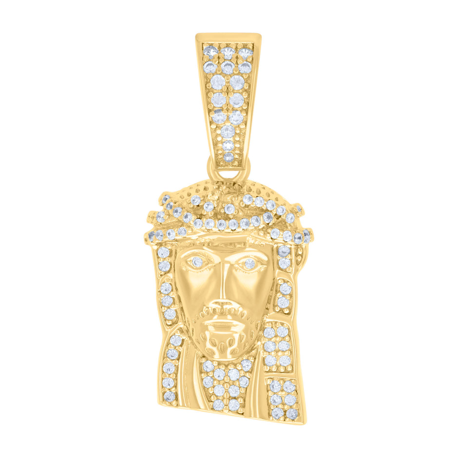 925 Sterling Silver Yellow-tone Mens 0.35ct Moissanite Jesus Religious Charm Pendant