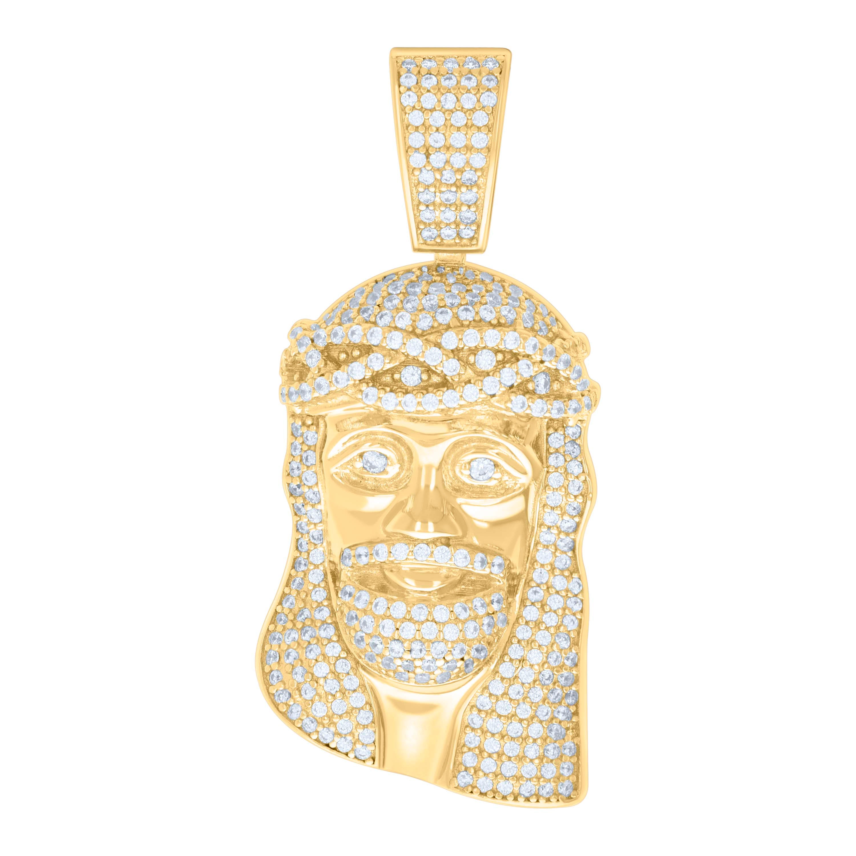 925 Sterling Silver Yellow-tone Mens 1.52ct Moissanite Jesus Religious Charm Pendant 