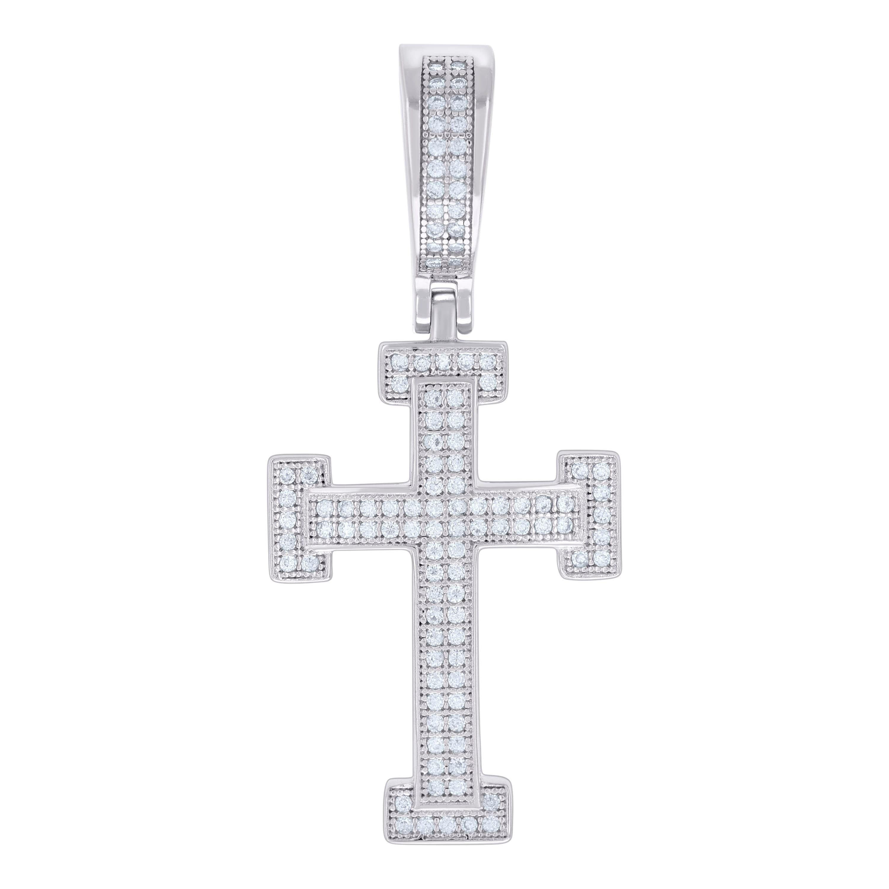 925 Sterling Silver Men 0.45ct Moissanite Cross Religious Charm Pendant