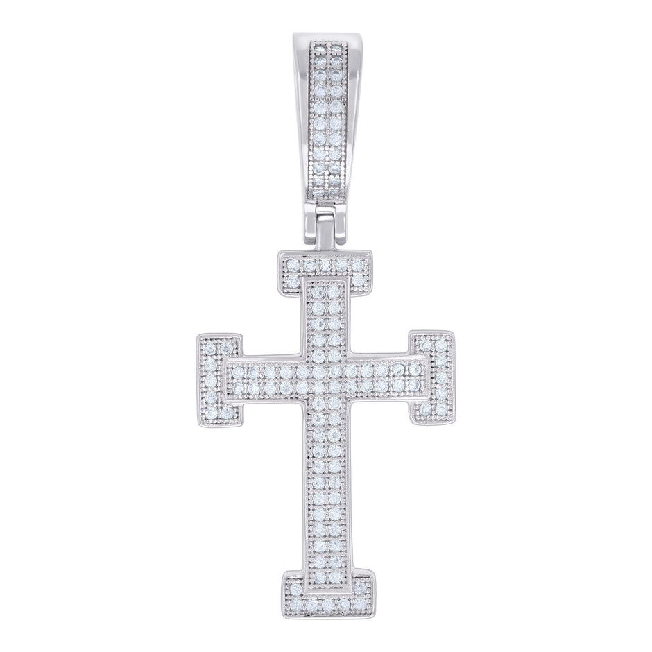 925 Sterling Silver Men 0.45ct Moissanite Cross Religious Charm Pendant