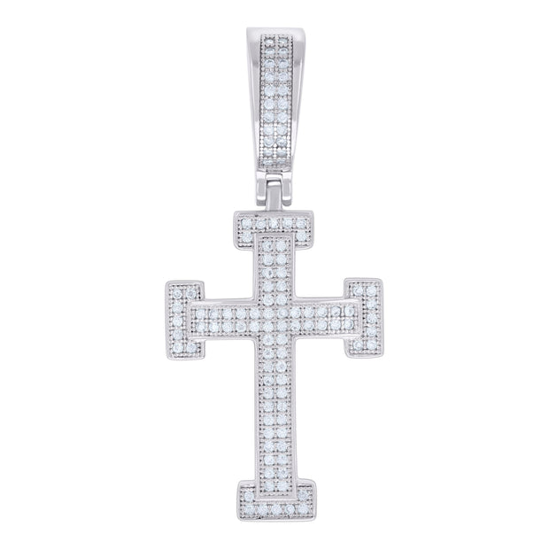 925 Sterling Silver Men 0.45ct Moissanite Cross Religious Charm Pendant