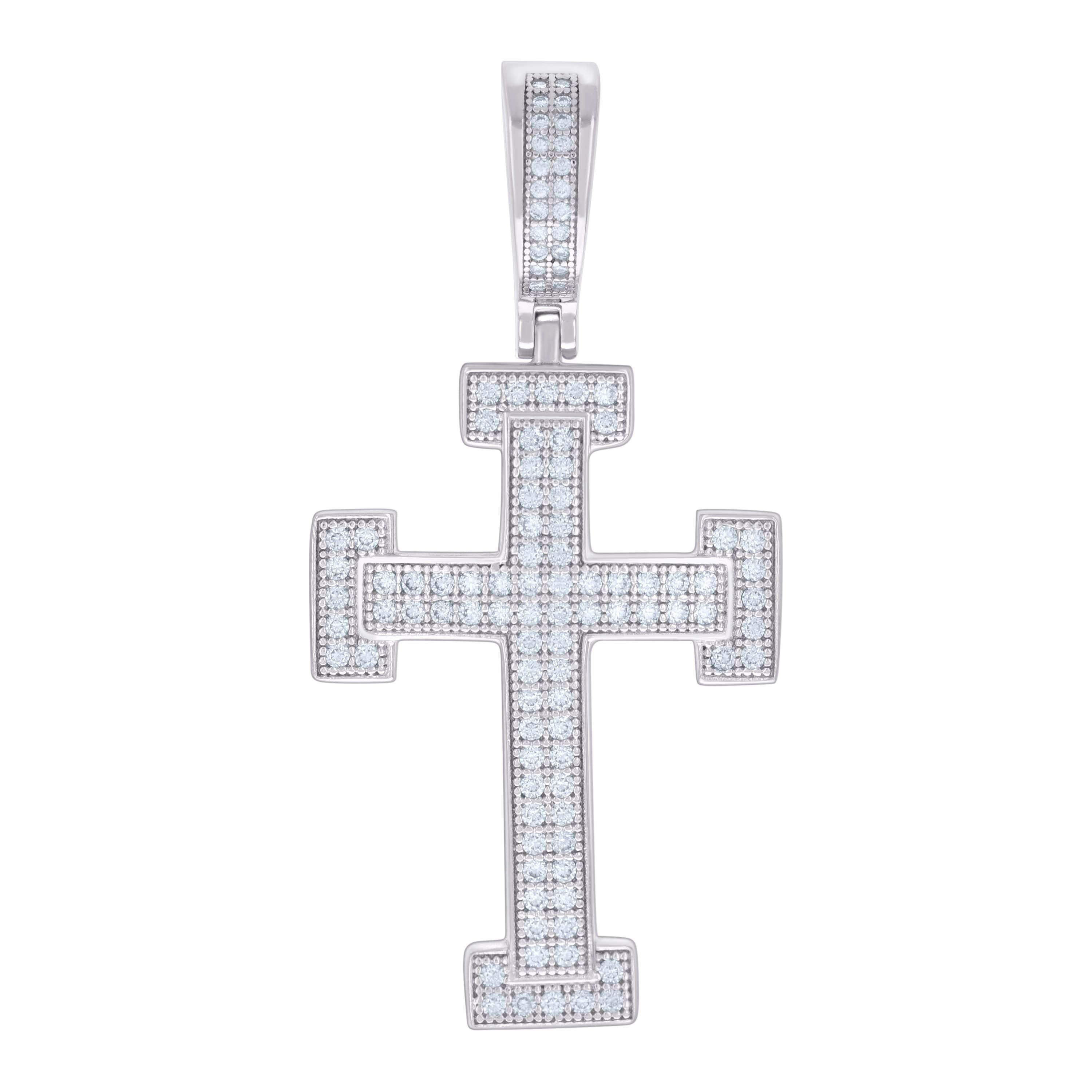 925 Sterling Silver Men 0.81ct Moissanite Cross Religious Charm Pendant