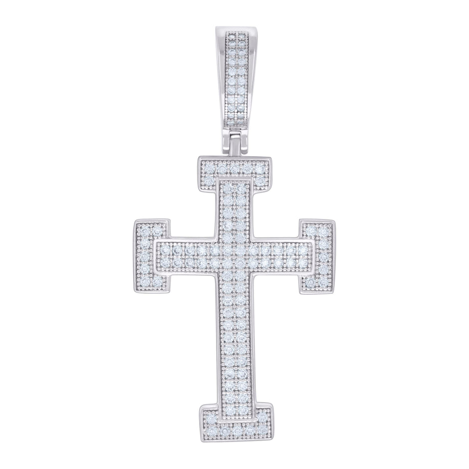 925 Sterling Silver Men 0.81ct Moissanite Cross Religious Charm Pendant
