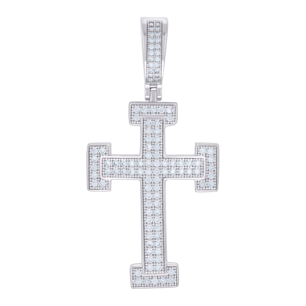 925 Sterling Silver Men 0.81ct Moissanite Cross Religious Charm Pendant