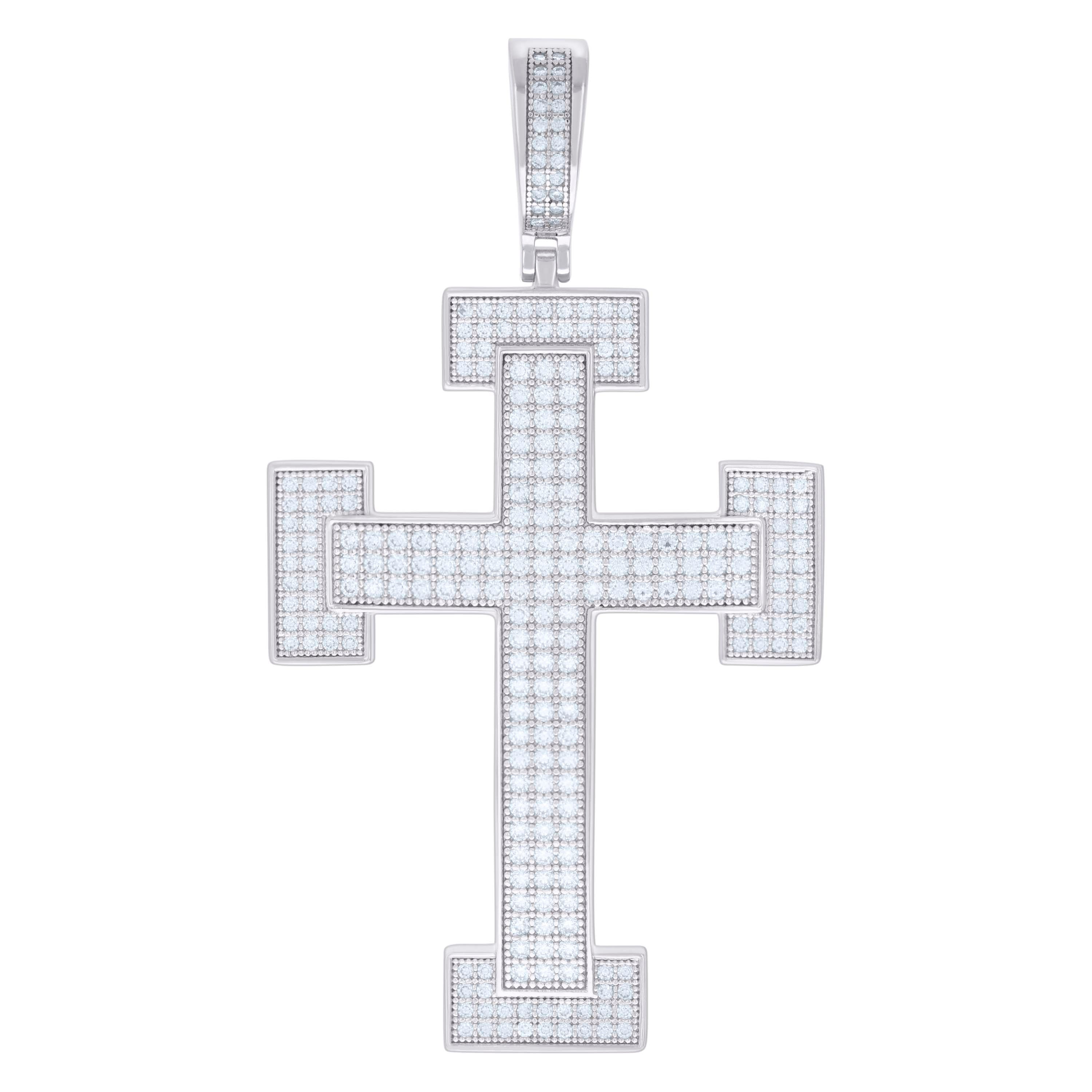 925 Sterling Silver Men 2.27ct Moissanite Cross Religious Charm Pendant