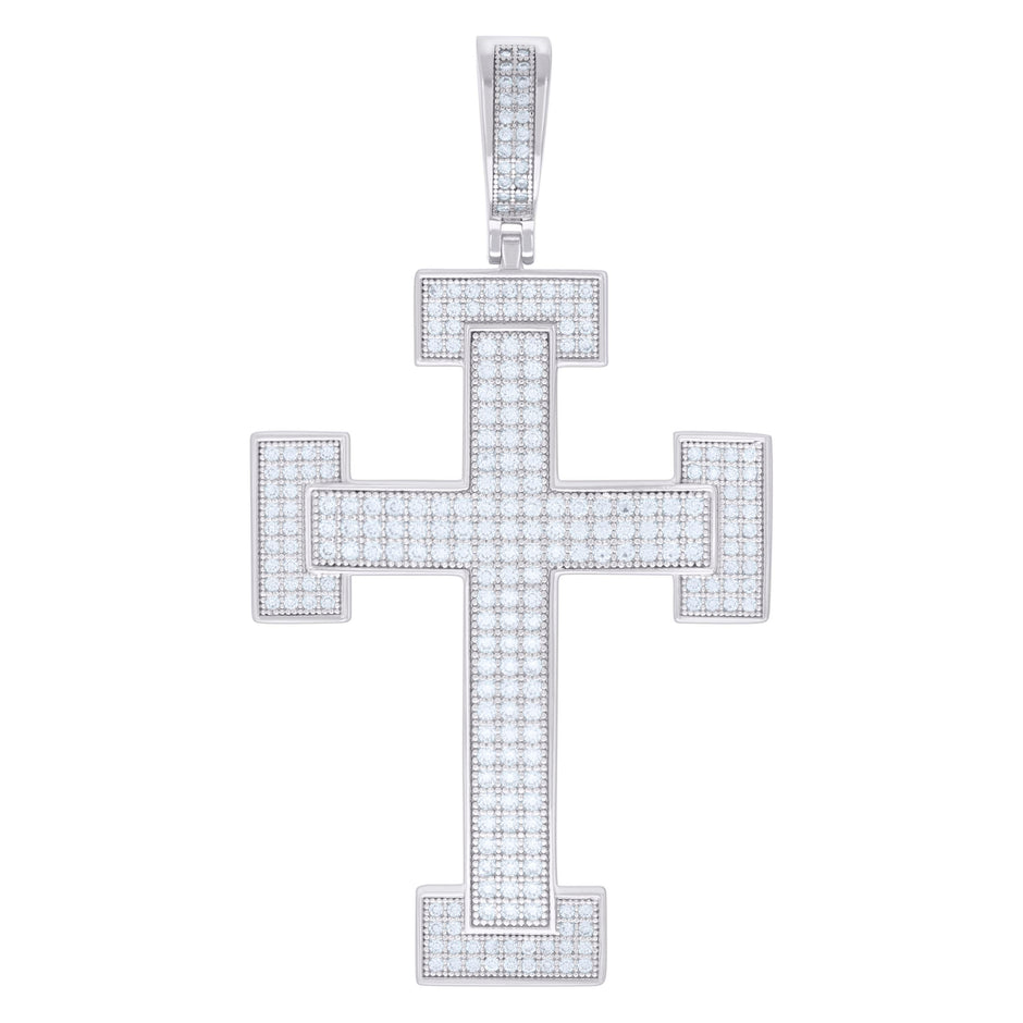 925 Sterling Silver Men 2.27ct Moissanite Cross Religious Charm Pendant