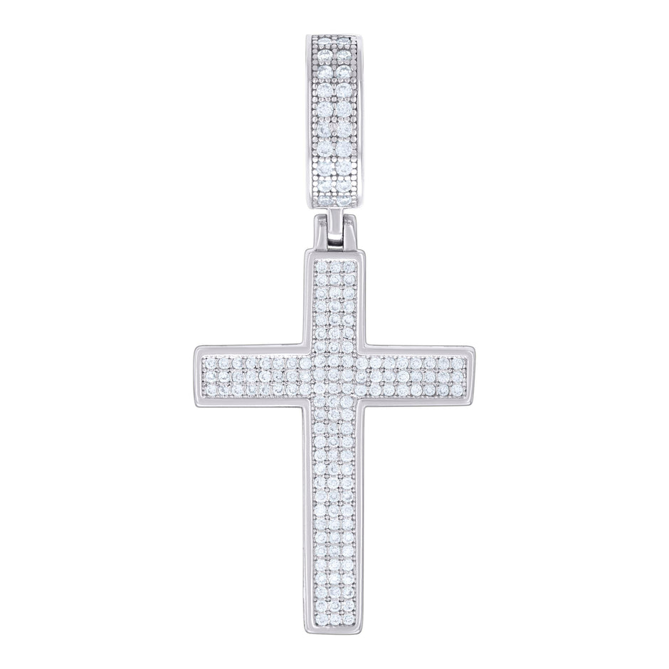 925 Sterling Silver Mens 0.60ct Moissanite Cross Religious Charm Pendant 
