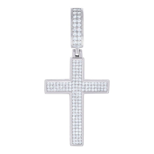 925 Sterling Silver Mens 0.60ct Moissanite Cross Religious Charm Pendant 