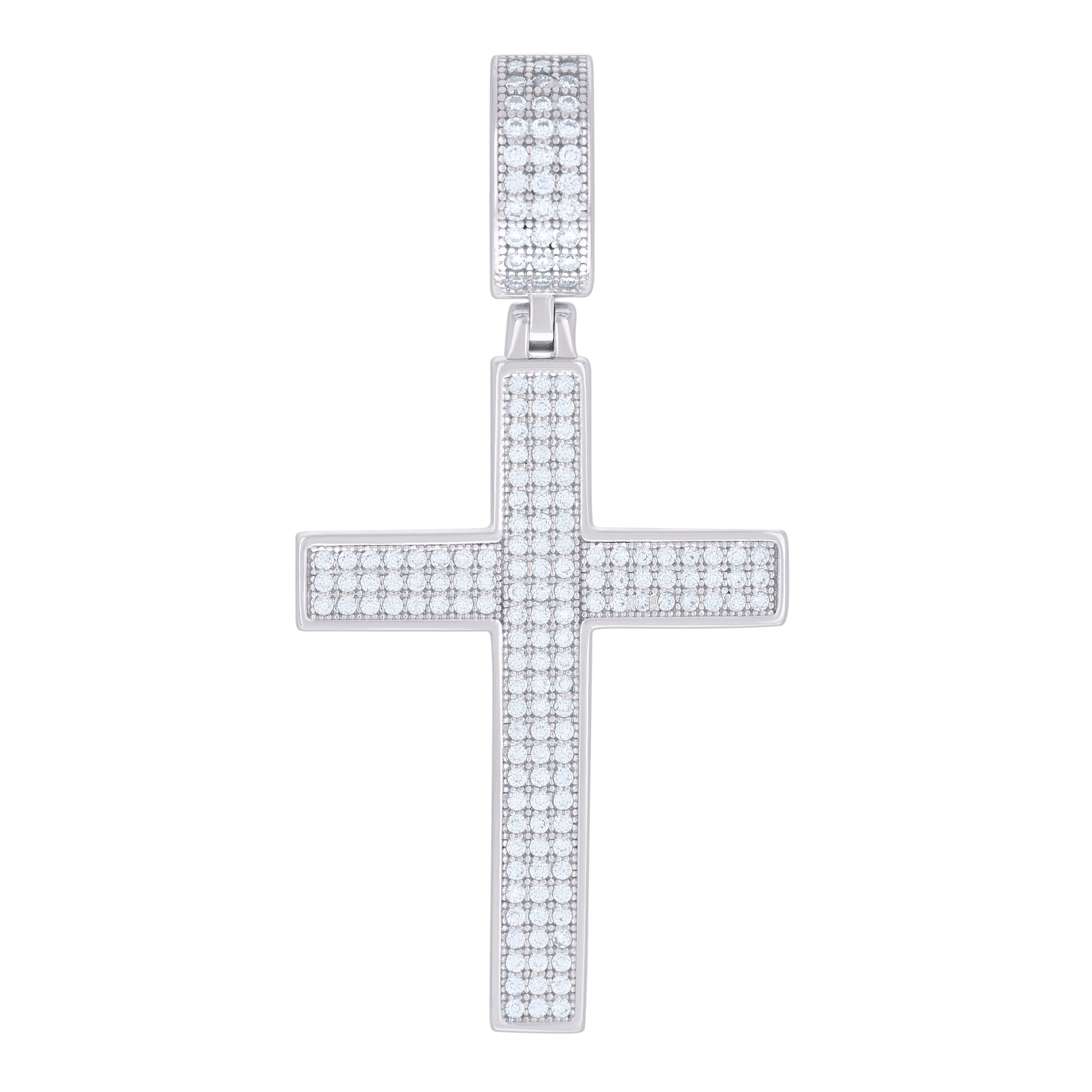 925 Sterling Silver Mens 0.74ct Moissanite Cross Religious Charm Pendant 