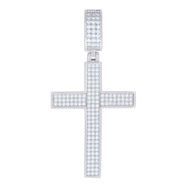 925 Sterling Silver Mens 0.74ct Moissanite Cross Religious Charm Pendant 