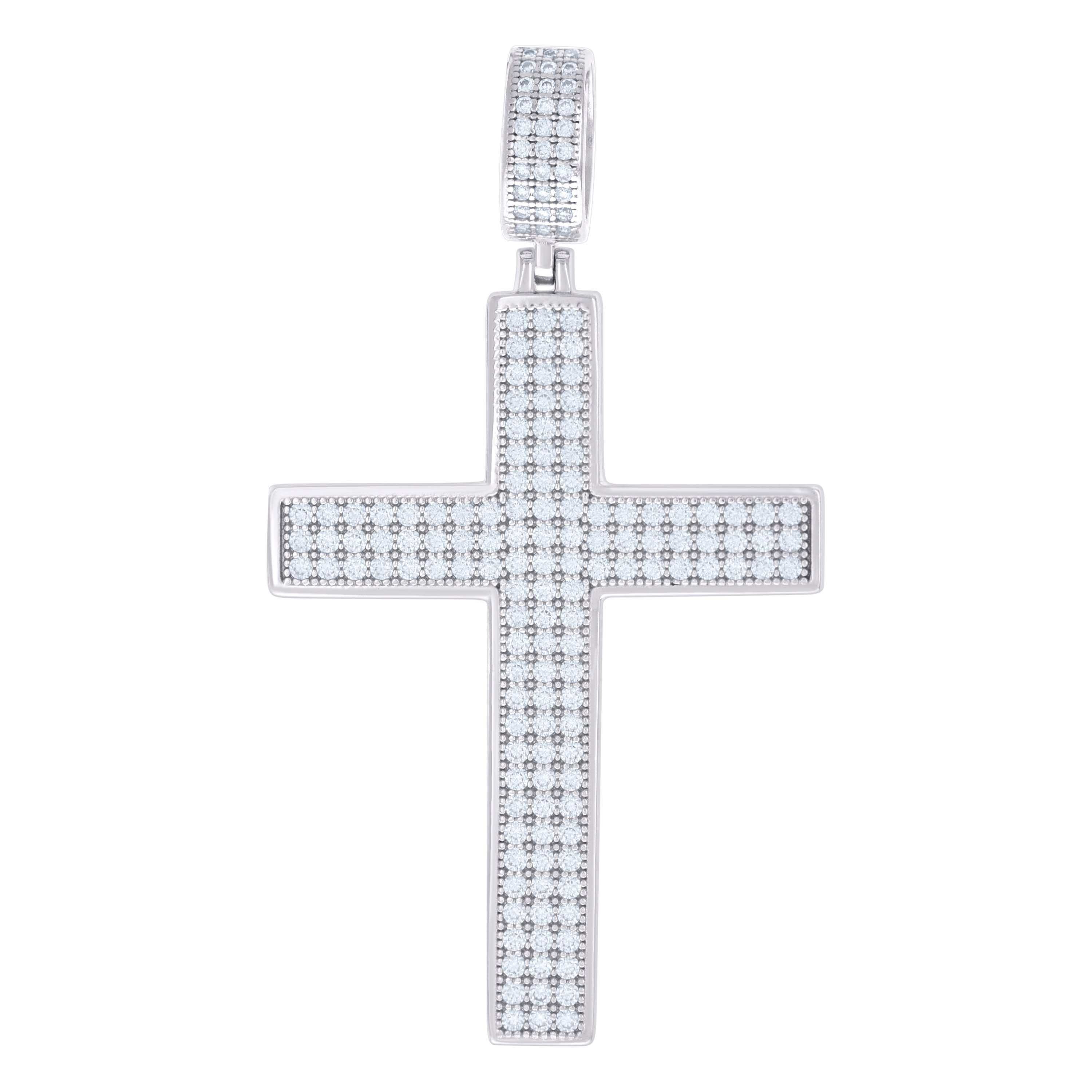 925 Sterling Silver Mens 1.81ct Moissanite Cross Religious Charm Pendant 