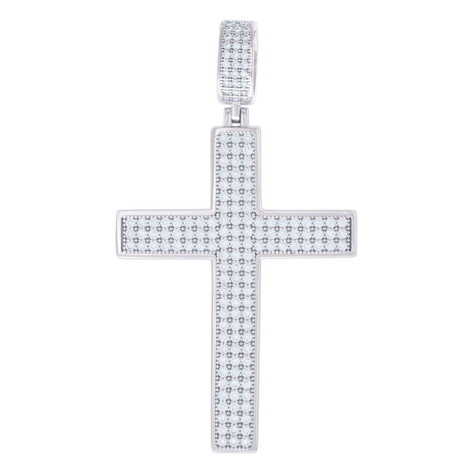 925 Sterling Silver Mens 1.81ct Moissanite Cross Religious Charm Pendant 