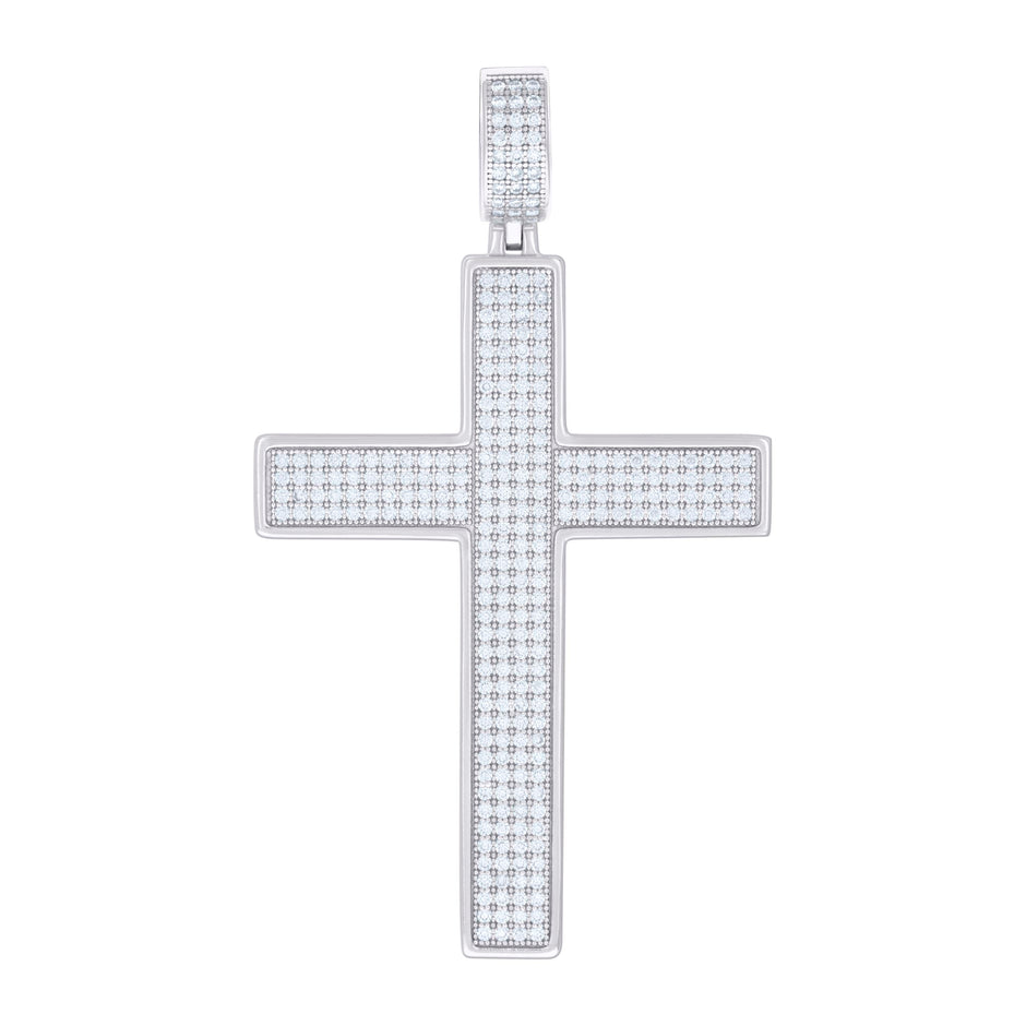 925 Sterling Silver Mens 1.70ct Moissanite Cross Religious Charm Pendant 