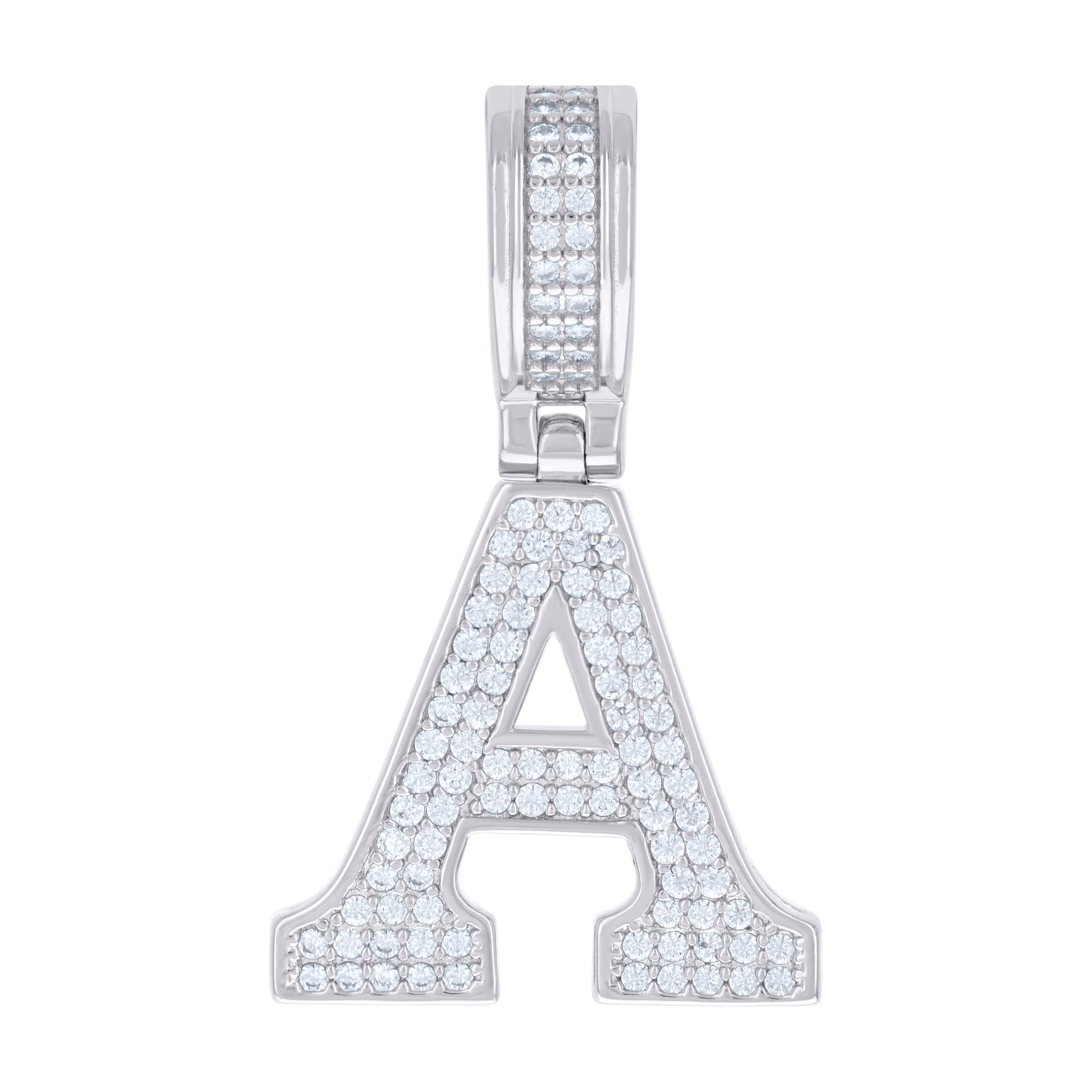 925 Sterling Silver Unisex 0.58ct Moissanite Initial Alphabet A Charm Pendant