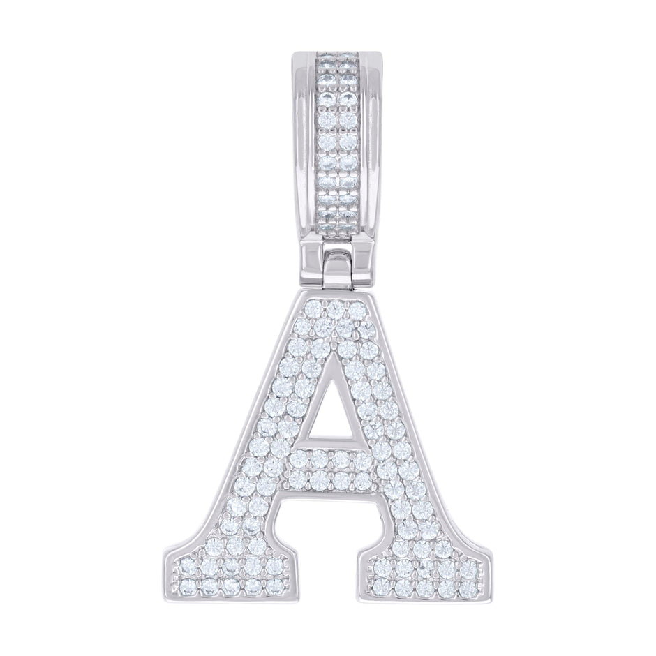 925 Sterling Silver Unisex 0.58ct Moissanite Initial Alphabet A Charm Pendant