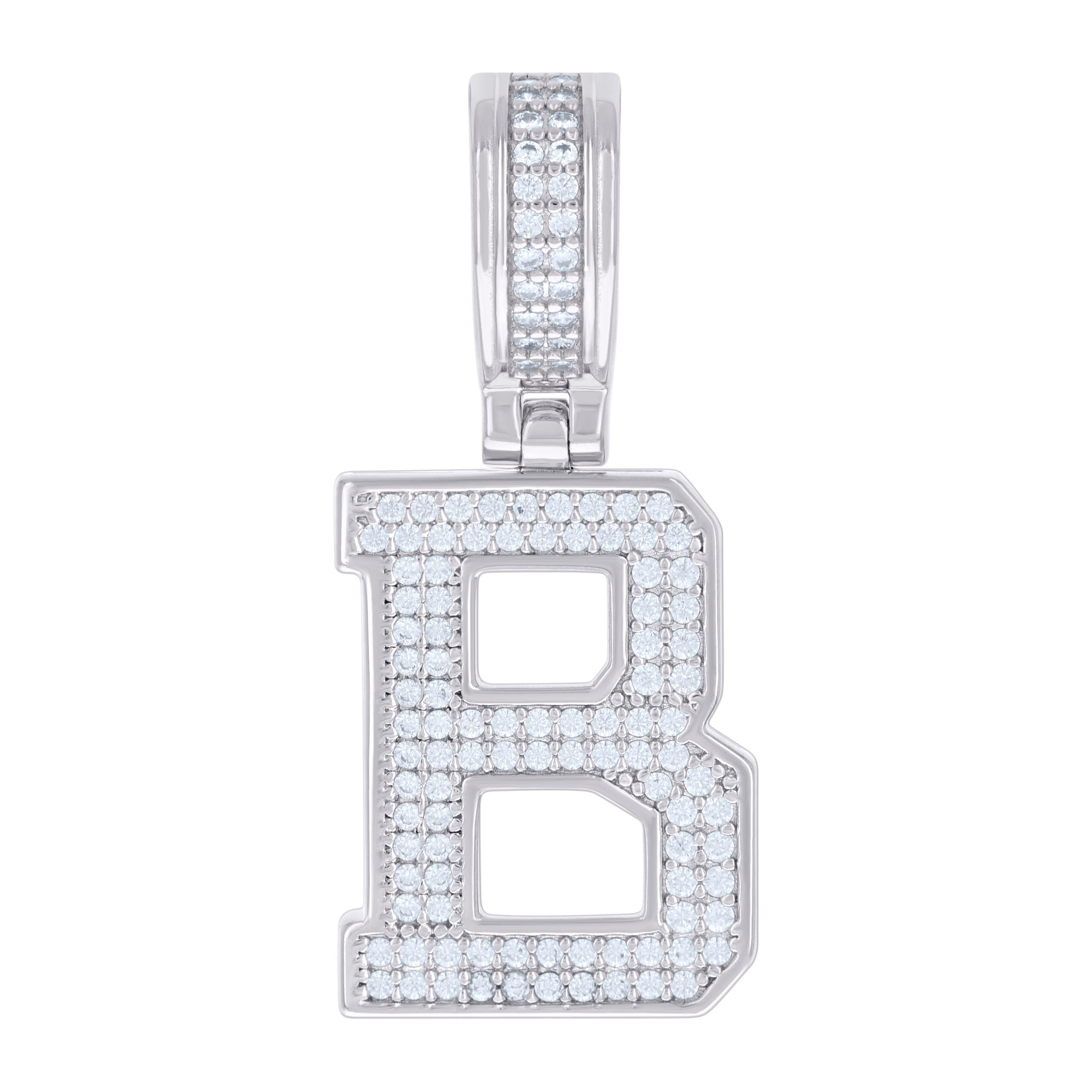 925 Sterling Silver Unisex 0.61ct Moissanite Initial Alphabet B Charm Pendant