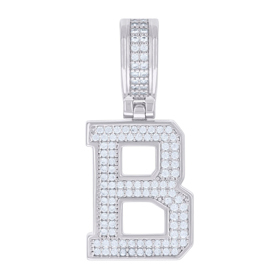 925 Sterling Silver Unisex 0.61ct Moissanite Initial Alphabet B Charm Pendant