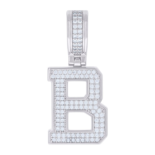 925 Sterling Silver Unisex 0.61ct Moissanite Initial Alphabet B Charm Pendant