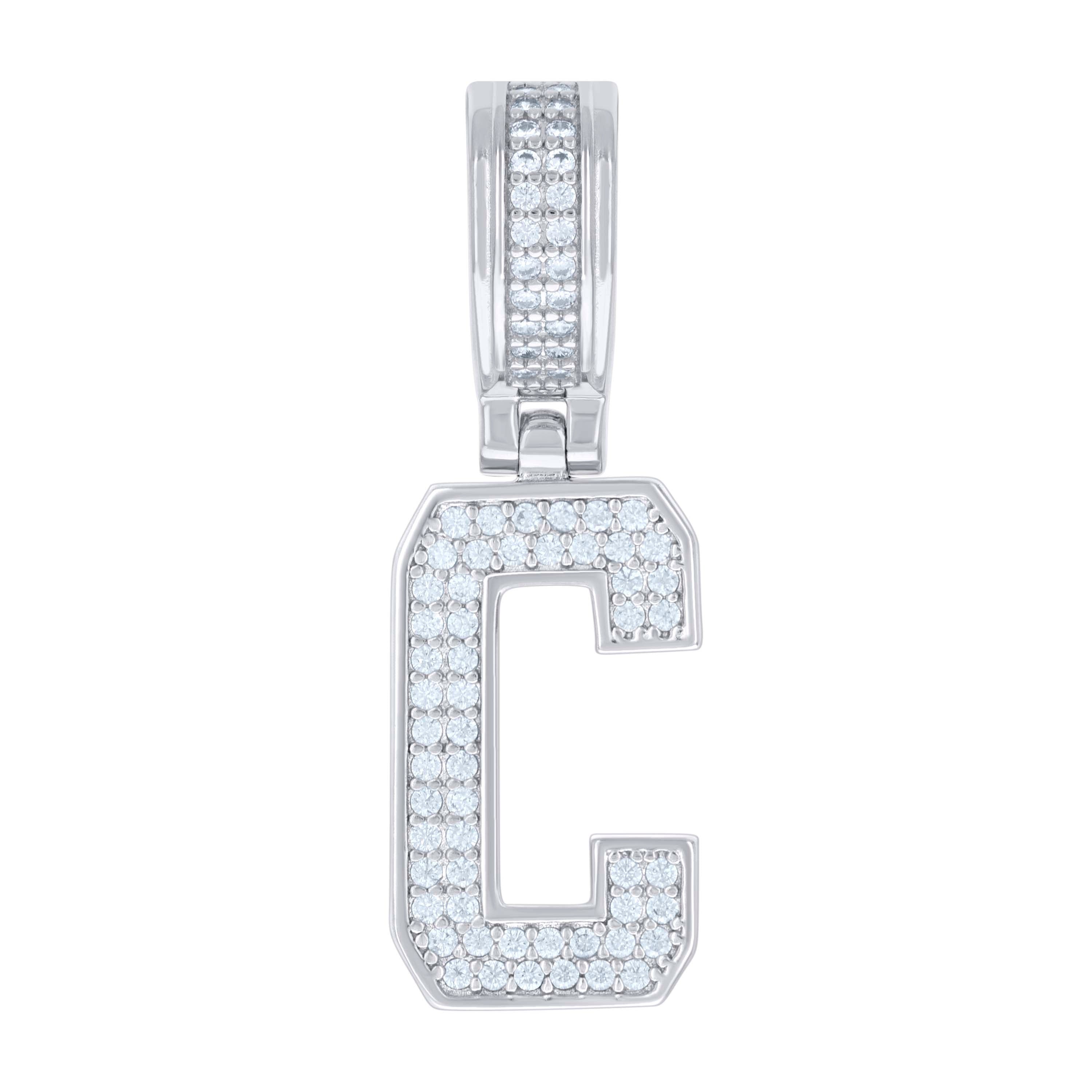 925 Sterling Silver Unisex 0.46ct Moissanite Initial Alphabet C Charm Pendant
