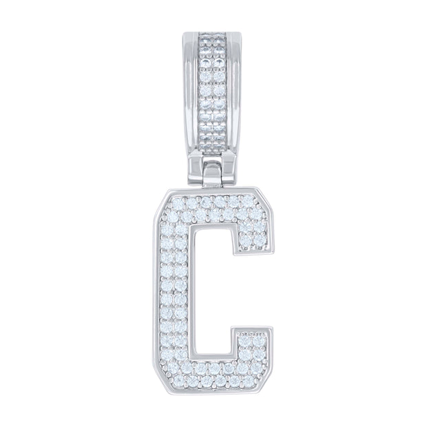 925 Sterling Silver Unisex 0.46ct Moissanite Initial Alphabet C Charm Pendant