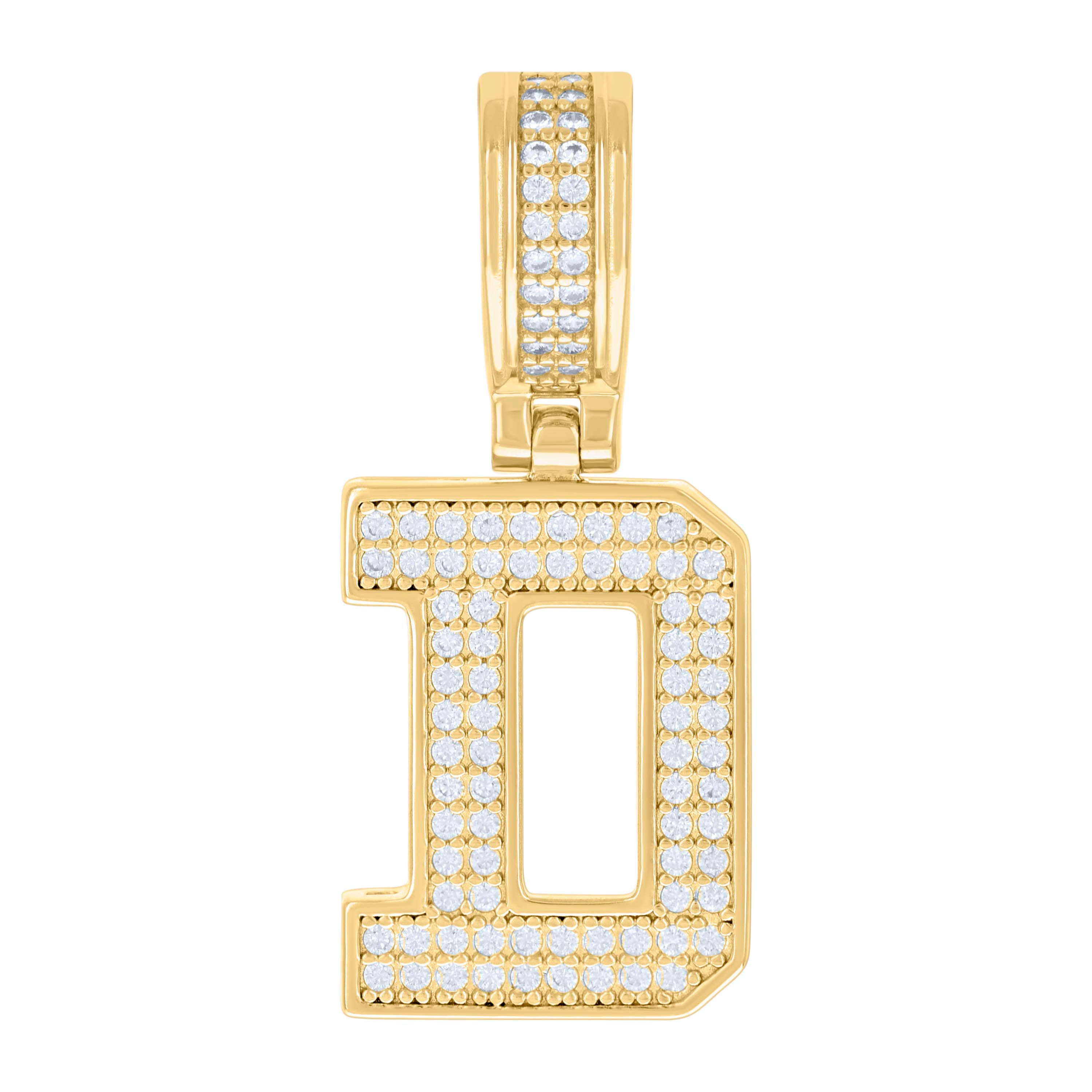 925 Sterling Silver Yellow-tone Unisex 0.58ct Moissanite Initial Alphabet D Charm Pendant 