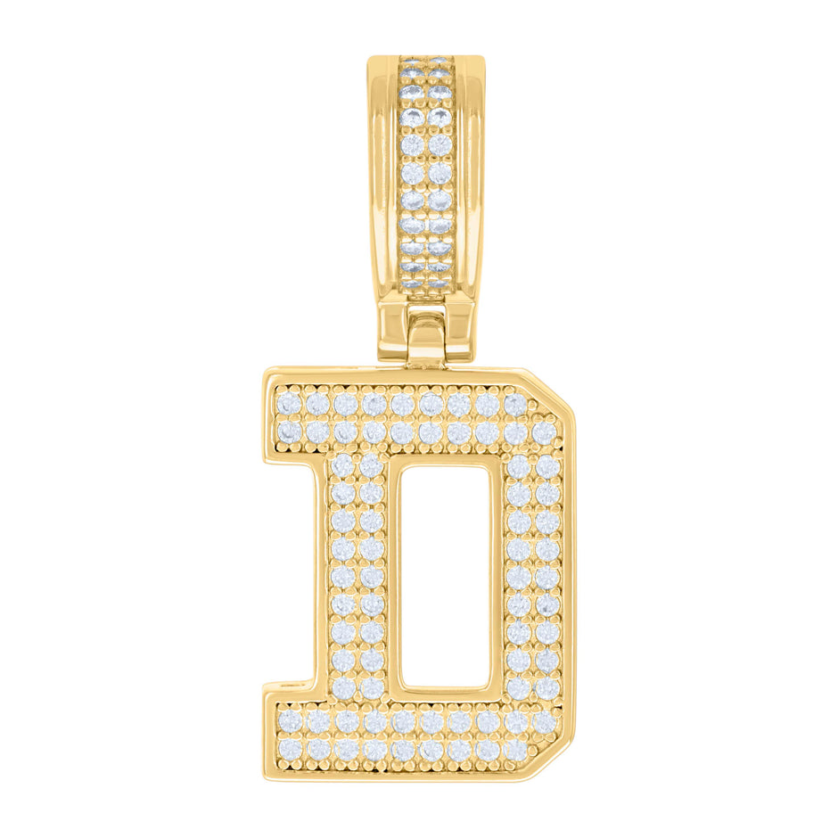 925 Sterling Silver Yellow-tone Unisex 0.58ct Moissanite Initial Alphabet D Charm Pendant 
