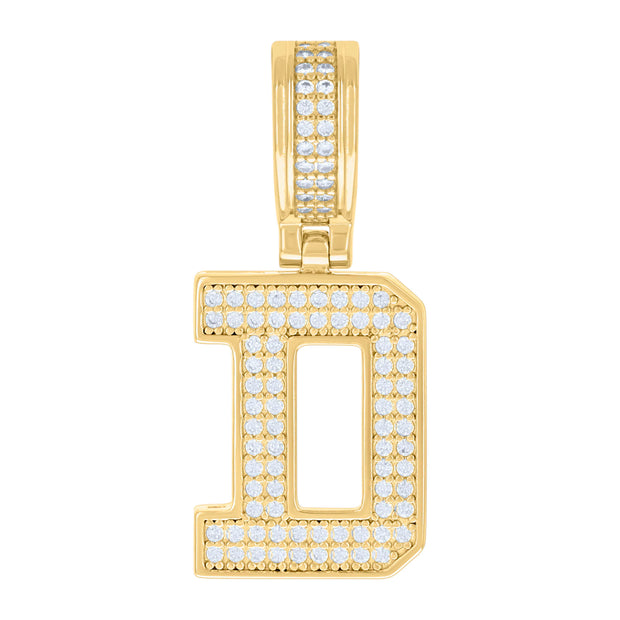 925 Sterling Silver Yellow-tone Unisex 0.58ct Moissanite Initial Alphabet D Charm Pendant 