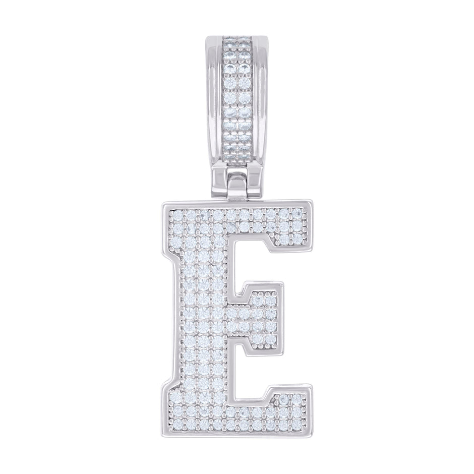 925 Sterling Silver Unisex 0.55ct Moissanite Initial Alphabet E Charm Pendant