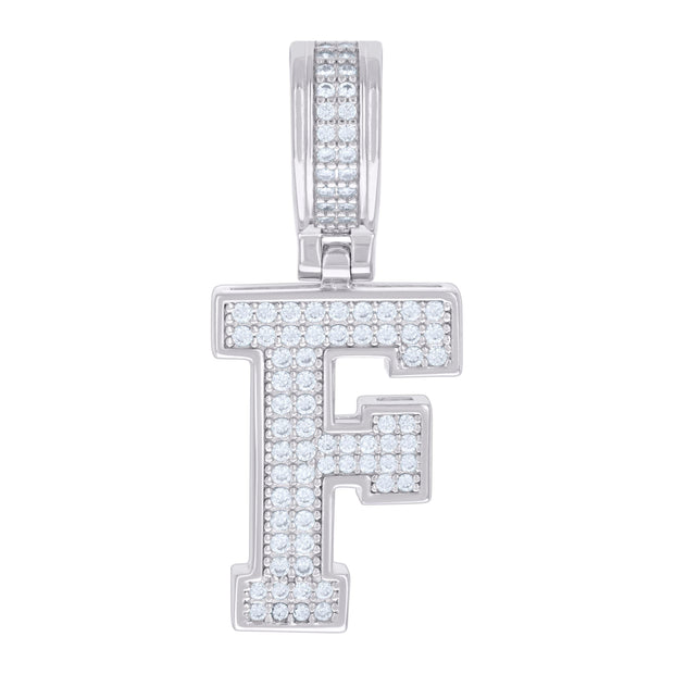 925 Sterling Silver Unisex 0.59ct Moissanite Initial Alphabet F Charm Pendant 