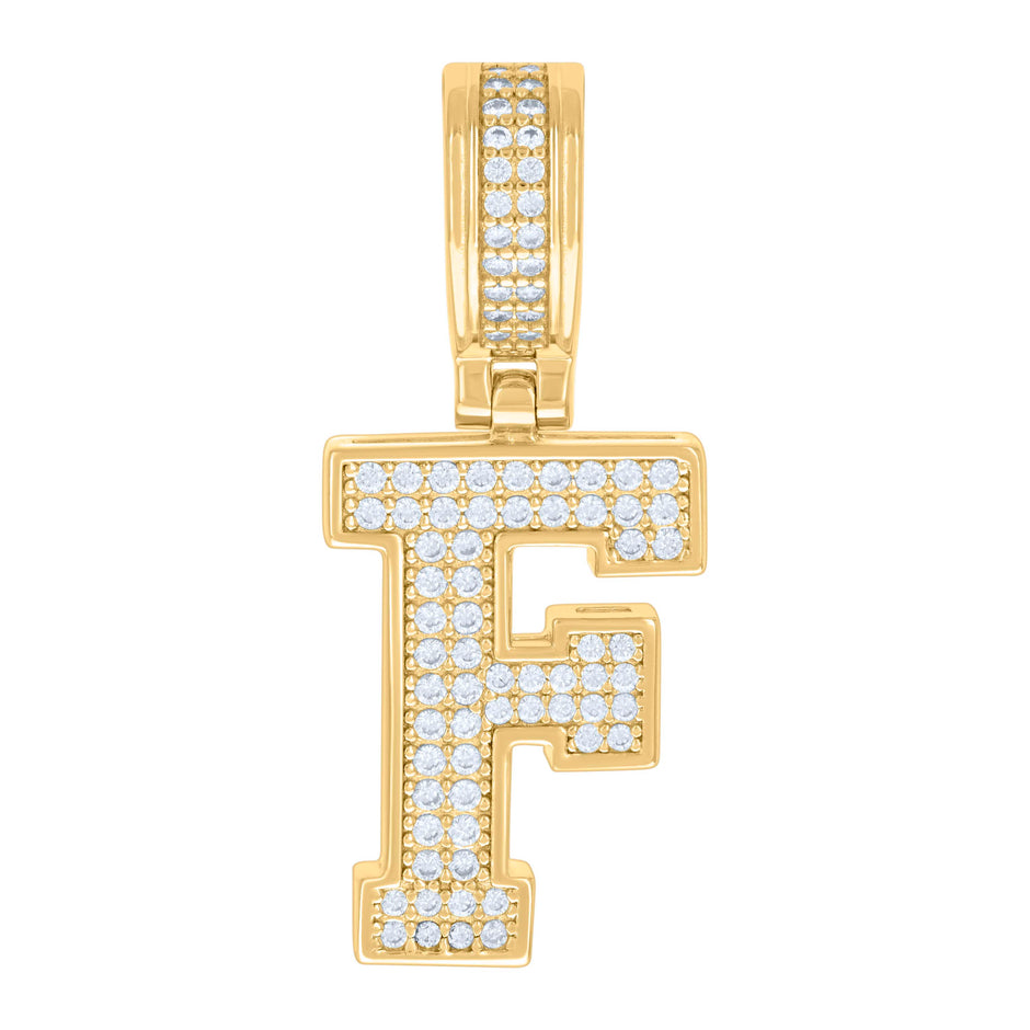 925 Sterling Silver Yellow-tone Unisex 0.59ct Moissanite Initial Alphabet F Charm Pendant 