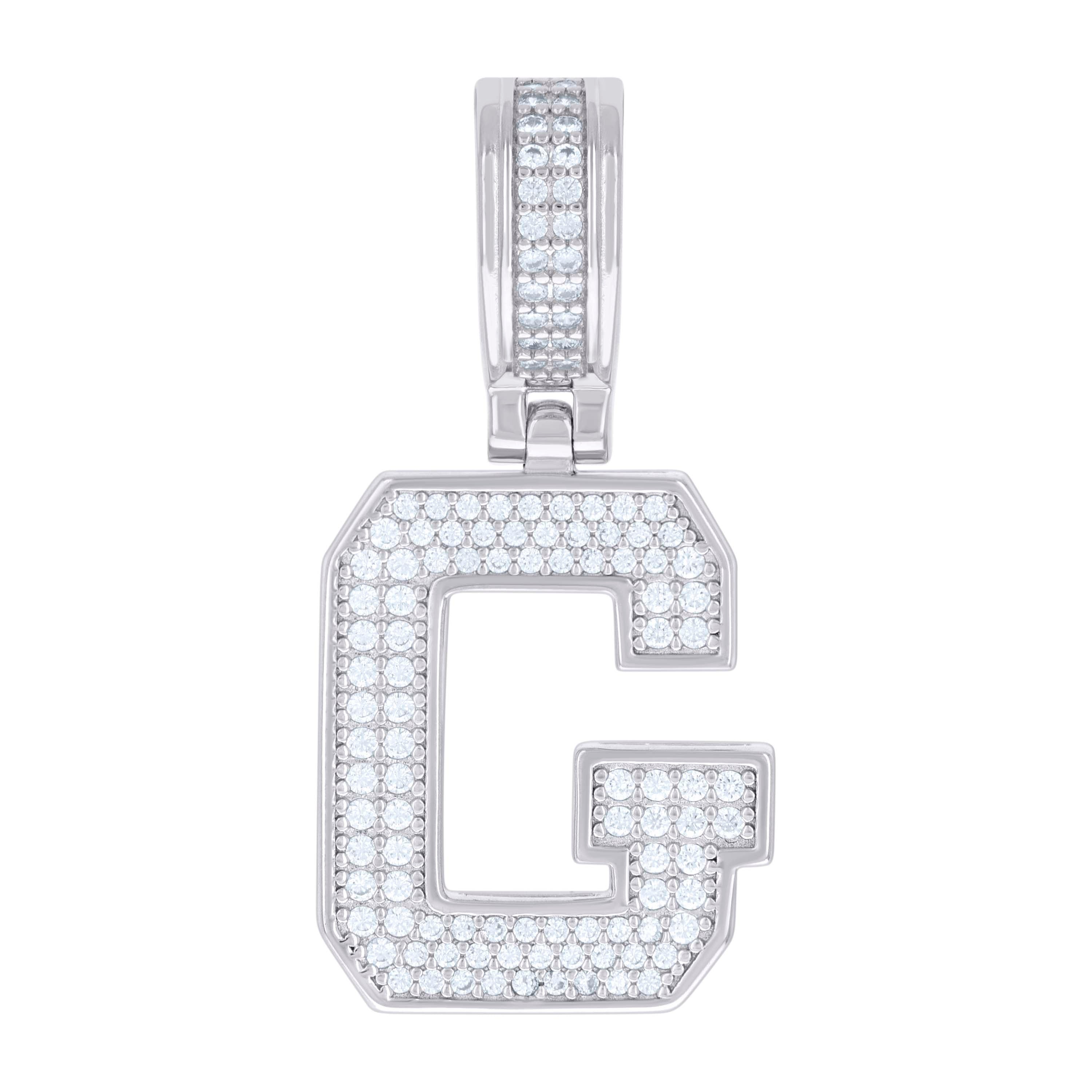 925 Sterling Silver Unisex 0.67ct Moissanite Initial Alphabet G Charm Pendant
