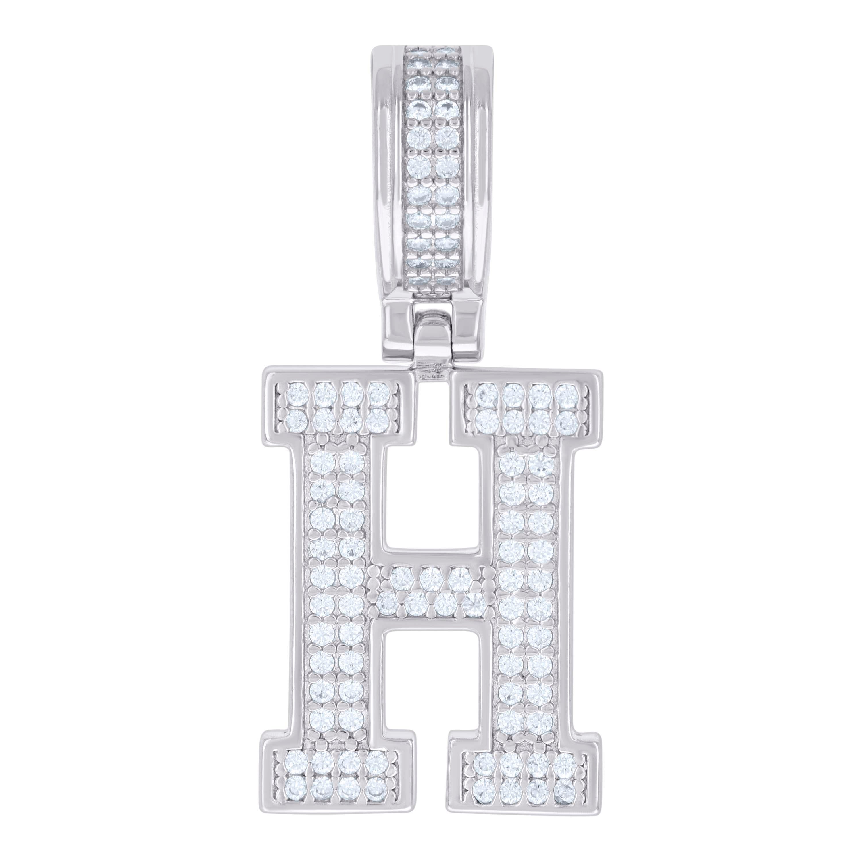 925 Sterling Silver Unisex 0.61ct Moissanite Initial Alphabet H Charm Pendant 