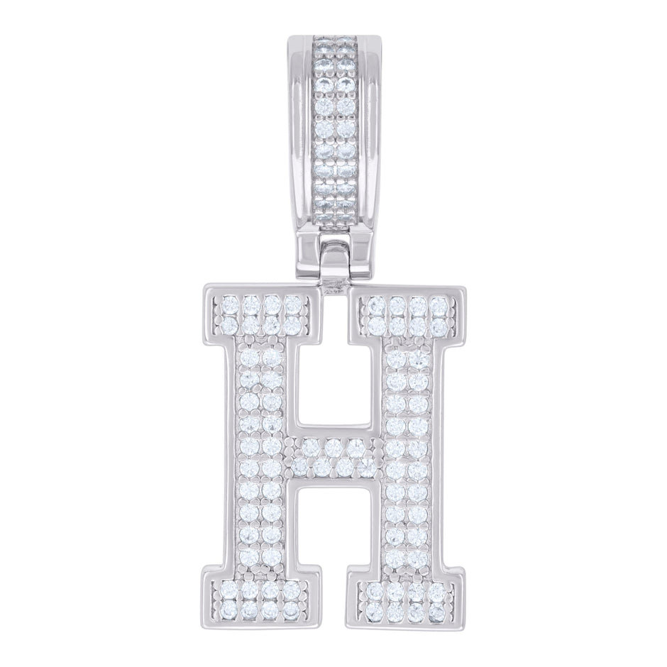 925 Sterling Silver Unisex 0.61ct Moissanite Initial Alphabet H Charm Pendant 