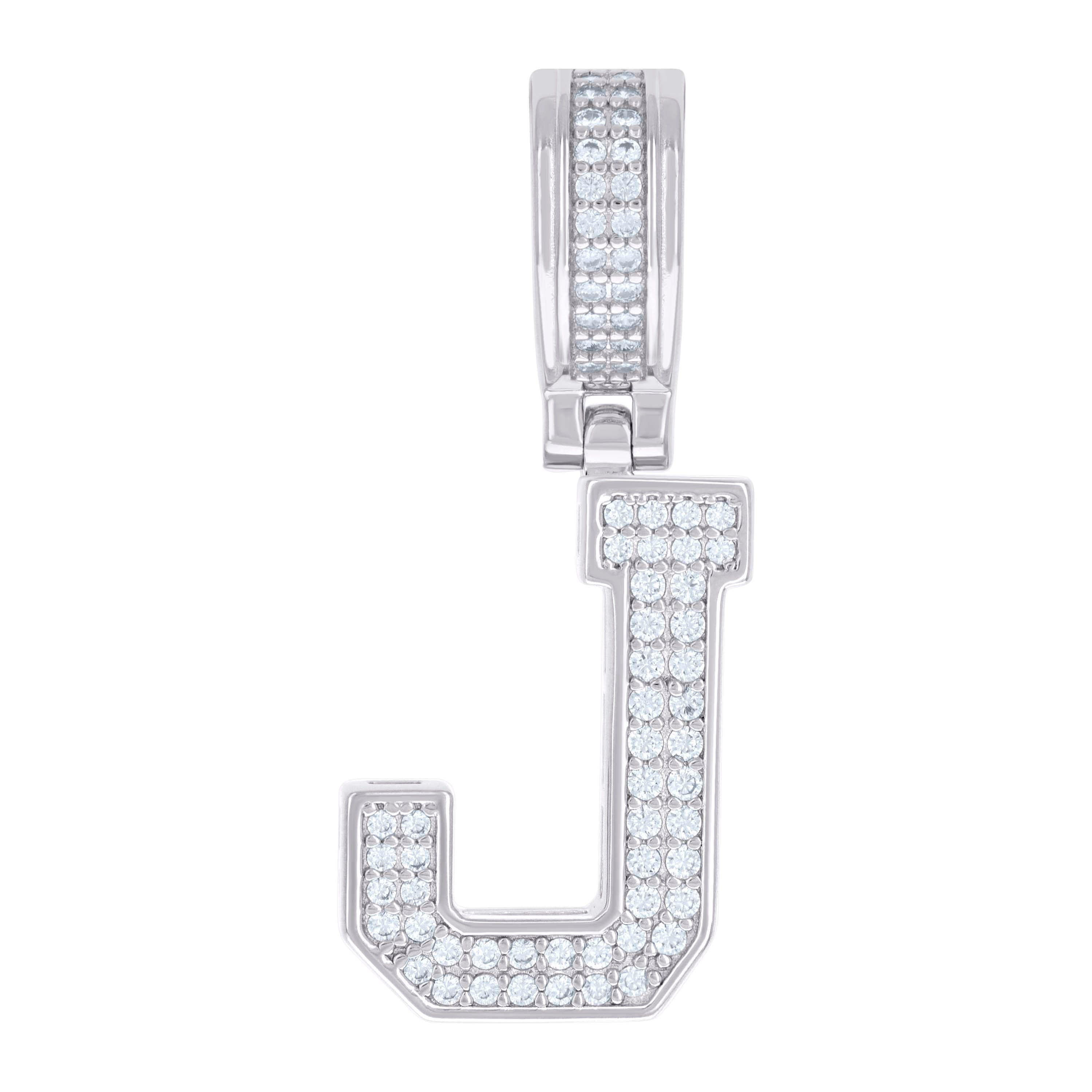 925 Sterling Silver Unisex 0.44ct Moissanite Initial Alphabet J Charm Pendant