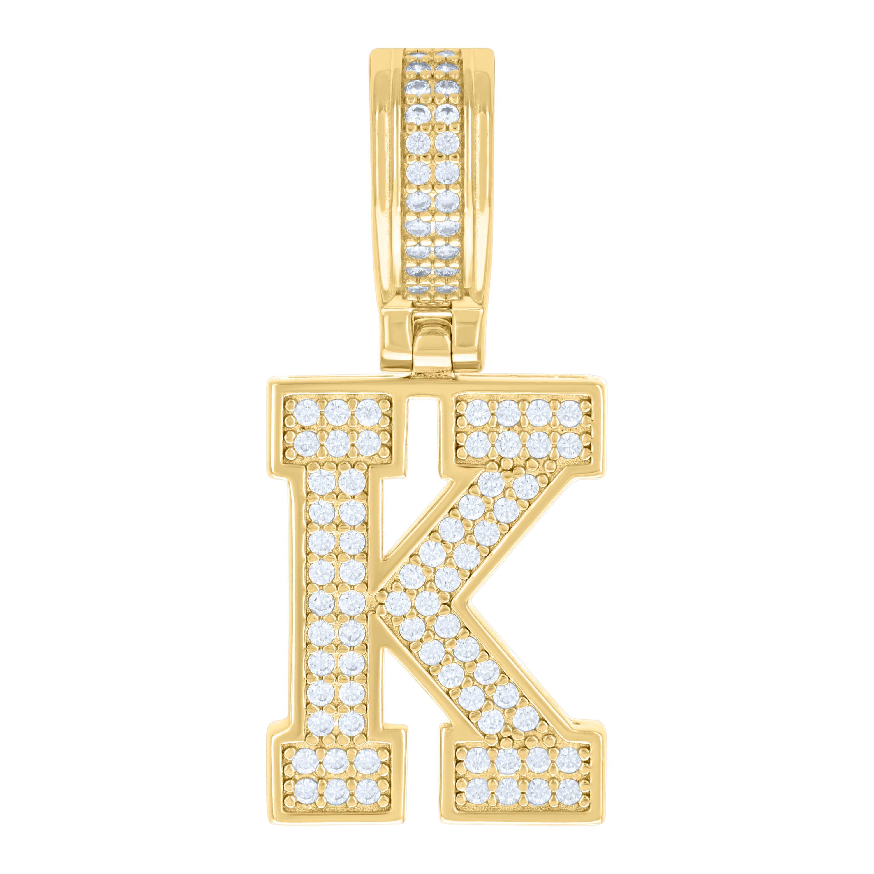 925 Sterling Silver Yellow-tone Unisex 0.58ct Moissanite Initial Alphabet K Charm Pendant