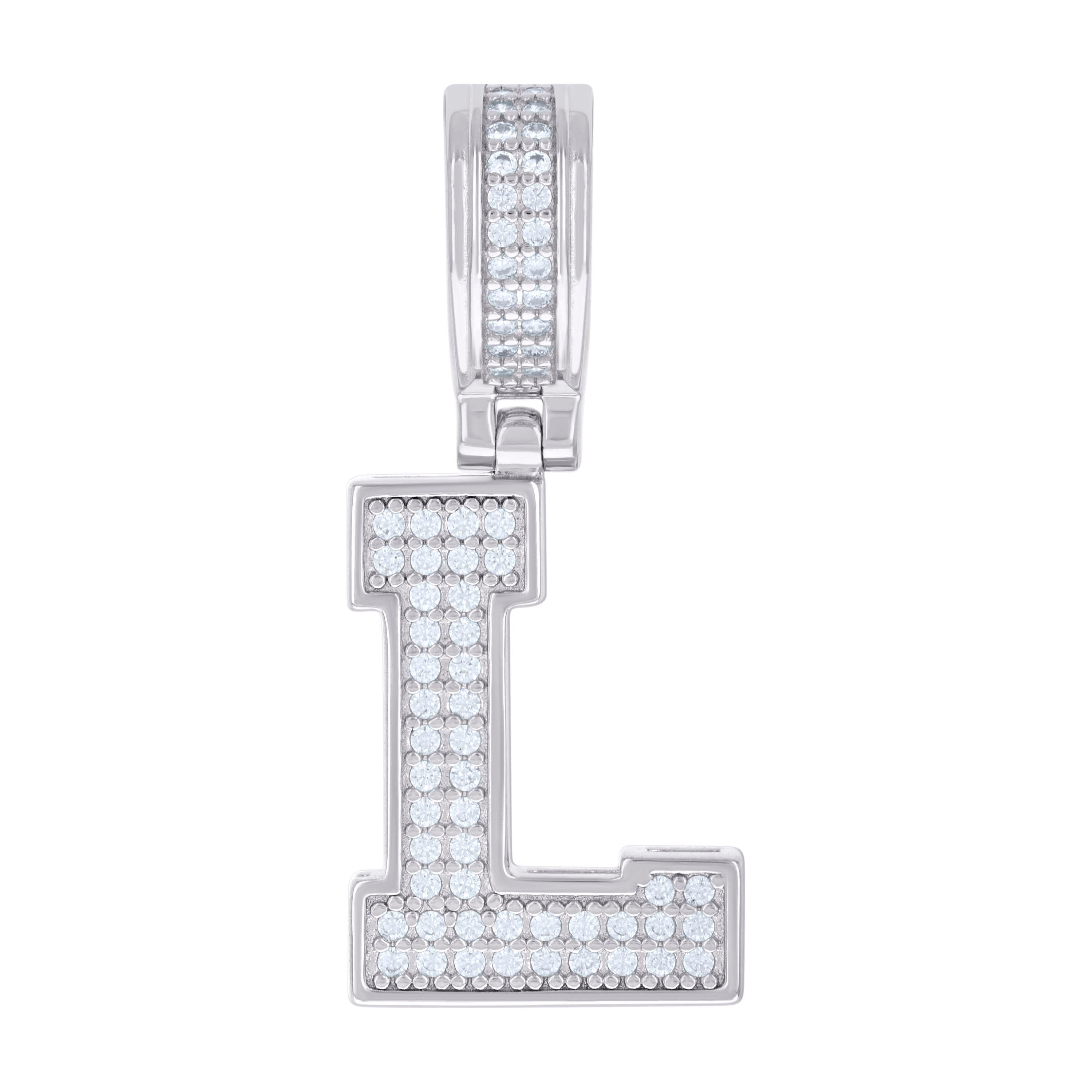 925 Sterling Silver Unisex 0.41ct Moissanite Initial Alphabet L Charm Pendant