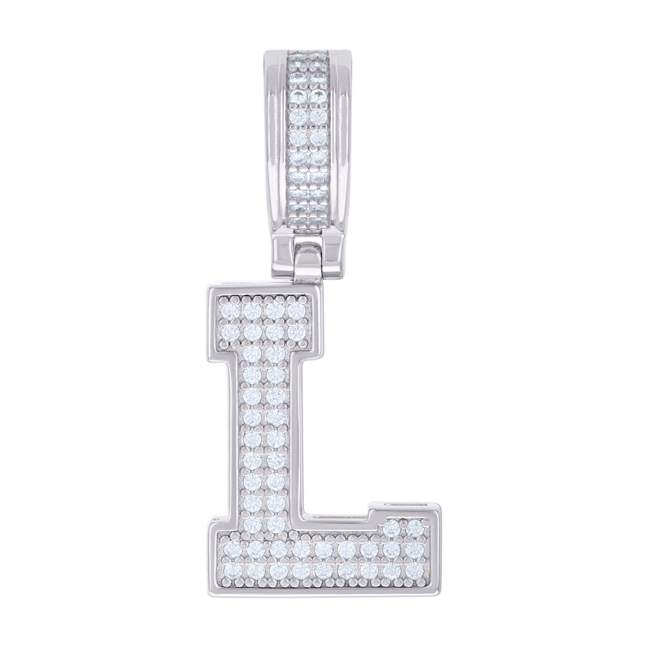 925 Sterling Silver Unisex 0.41ct Moissanite Initial Alphabet L Charm Pendant