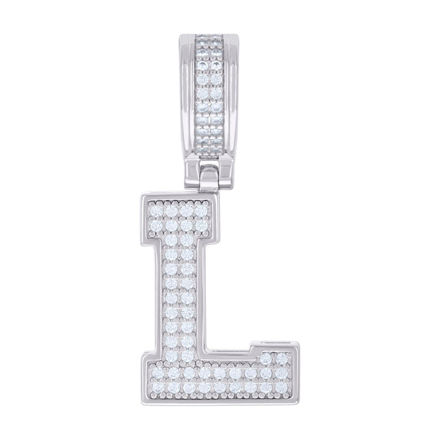 925 Sterling Silver Unisex 0.41ct Moissanite Initial Alphabet L Charm Pendant