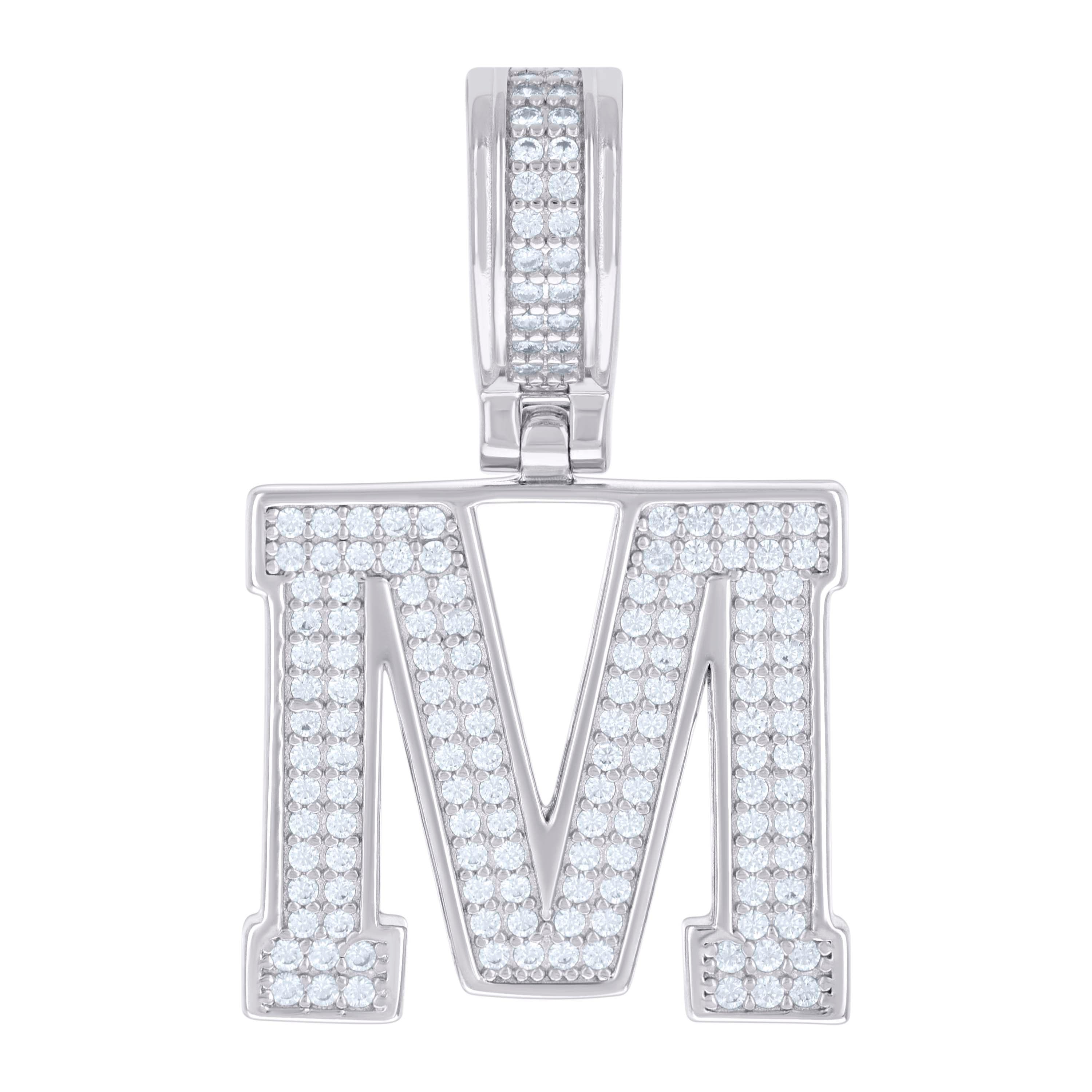 925 Sterling Silver Unisex 0.78ct Moissanite Initial Alphabet M Charm Pendant