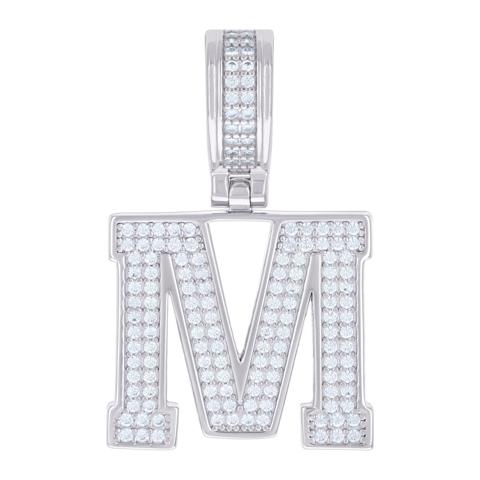 925 Sterling Silver Unisex 0.78ct Moissanite Initial Alphabet M Charm Pendant