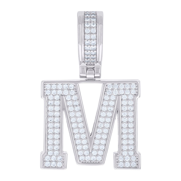 925 Sterling Silver Unisex 0.78ct Moissanite Initial Alphabet M Charm Pendant
