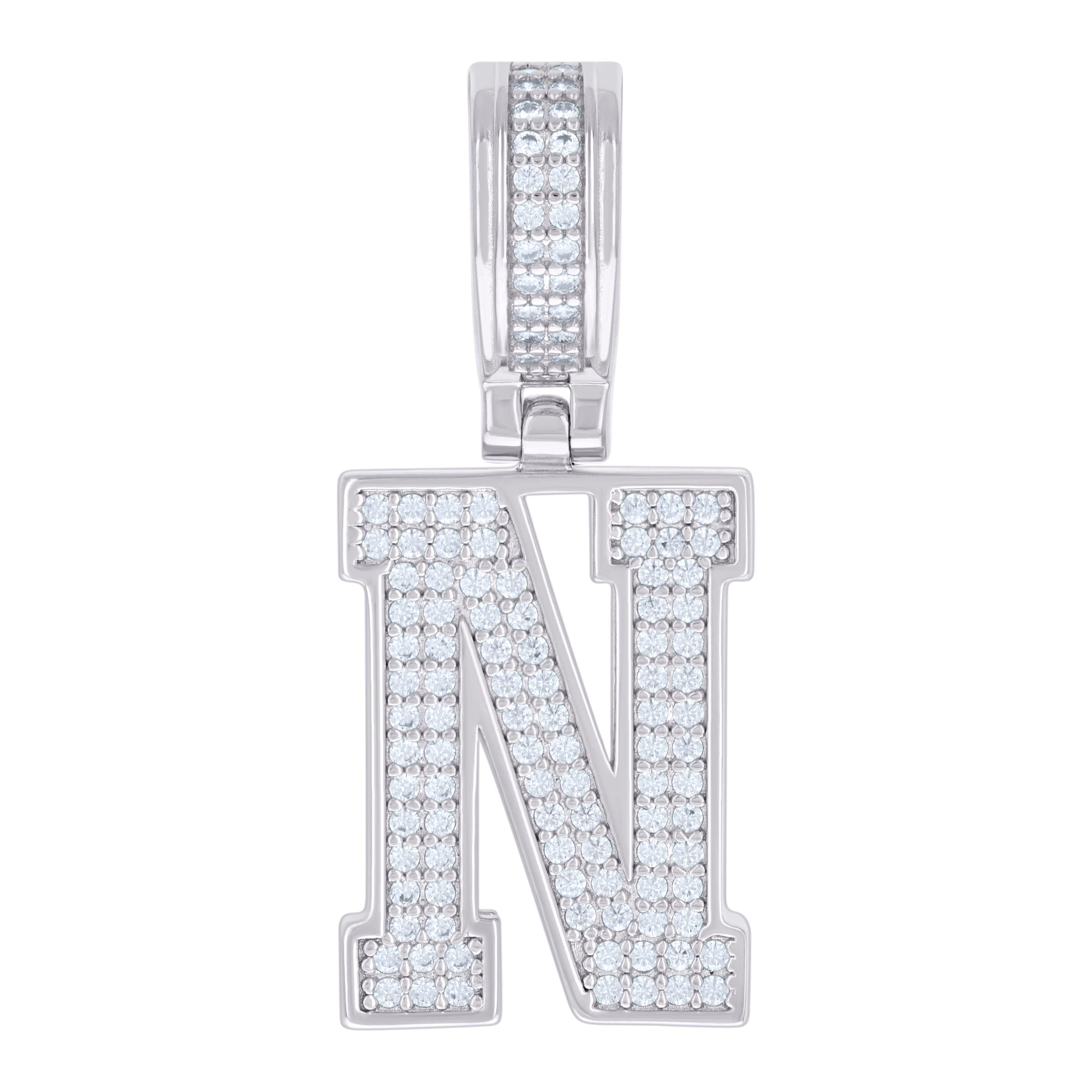 925 Sterling Silver Unisex 0.61ct Moissanite Initial Alphabet N Charm Pendant