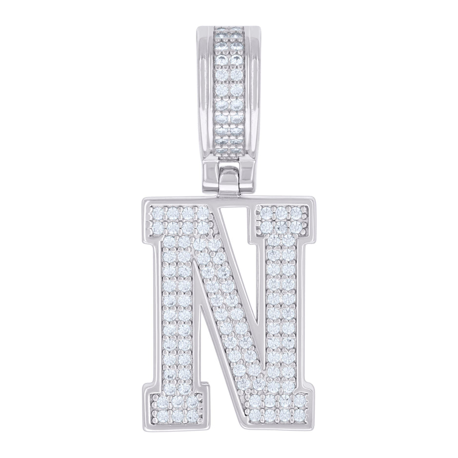 925 Sterling Silver Unisex 0.61ct Moissanite Initial Alphabet N Charm Pendant