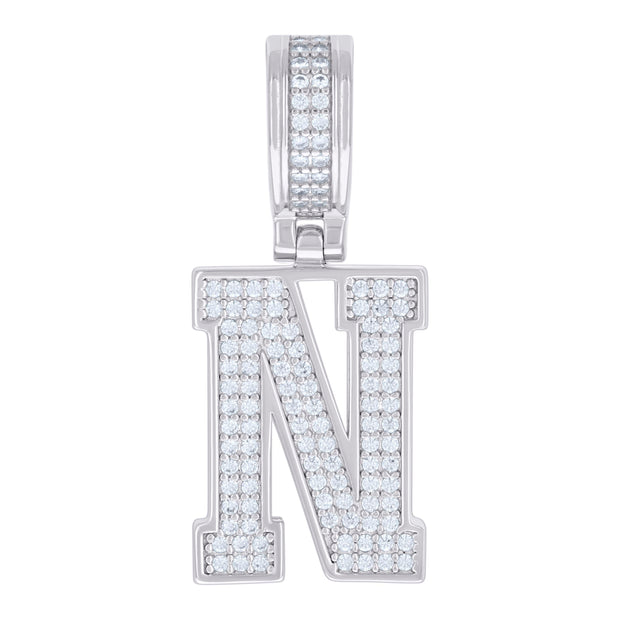 925 Sterling Silver Unisex 0.61ct Moissanite Initial Alphabet N Charm Pendant