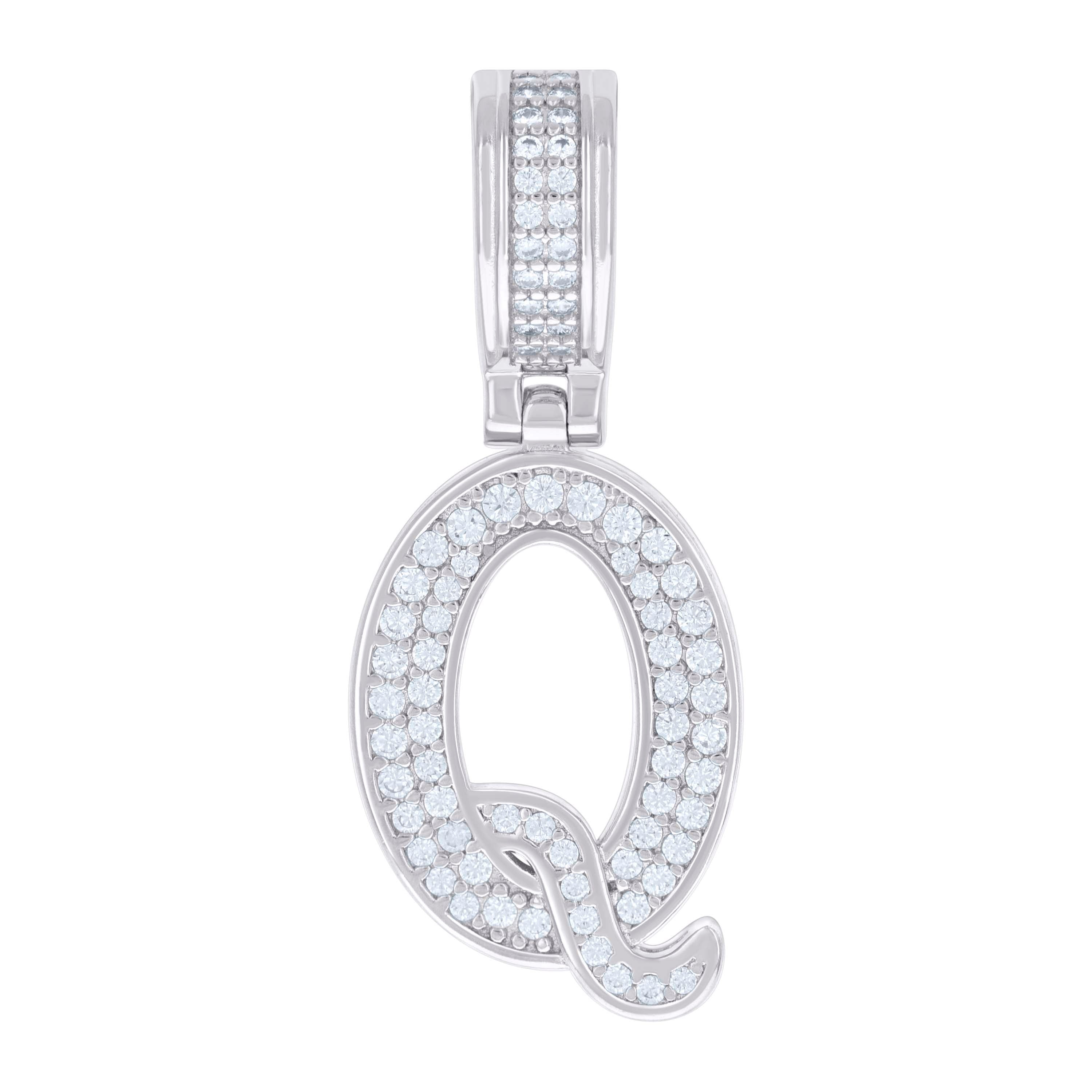 925 Sterling Silver Unisex 0.61ct Moissanite Initial Alphabet Q Charm Pendant