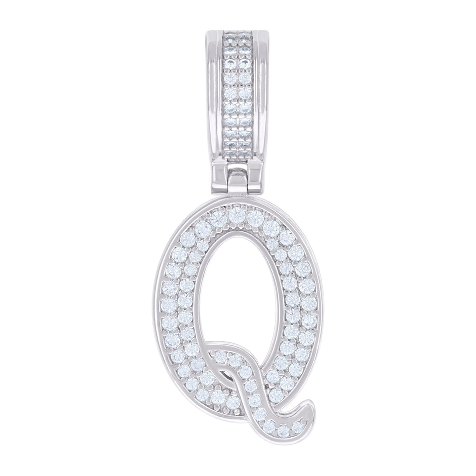 925 Sterling Silver Unisex 0.61ct Moissanite Initial Alphabet Q Charm Pendant