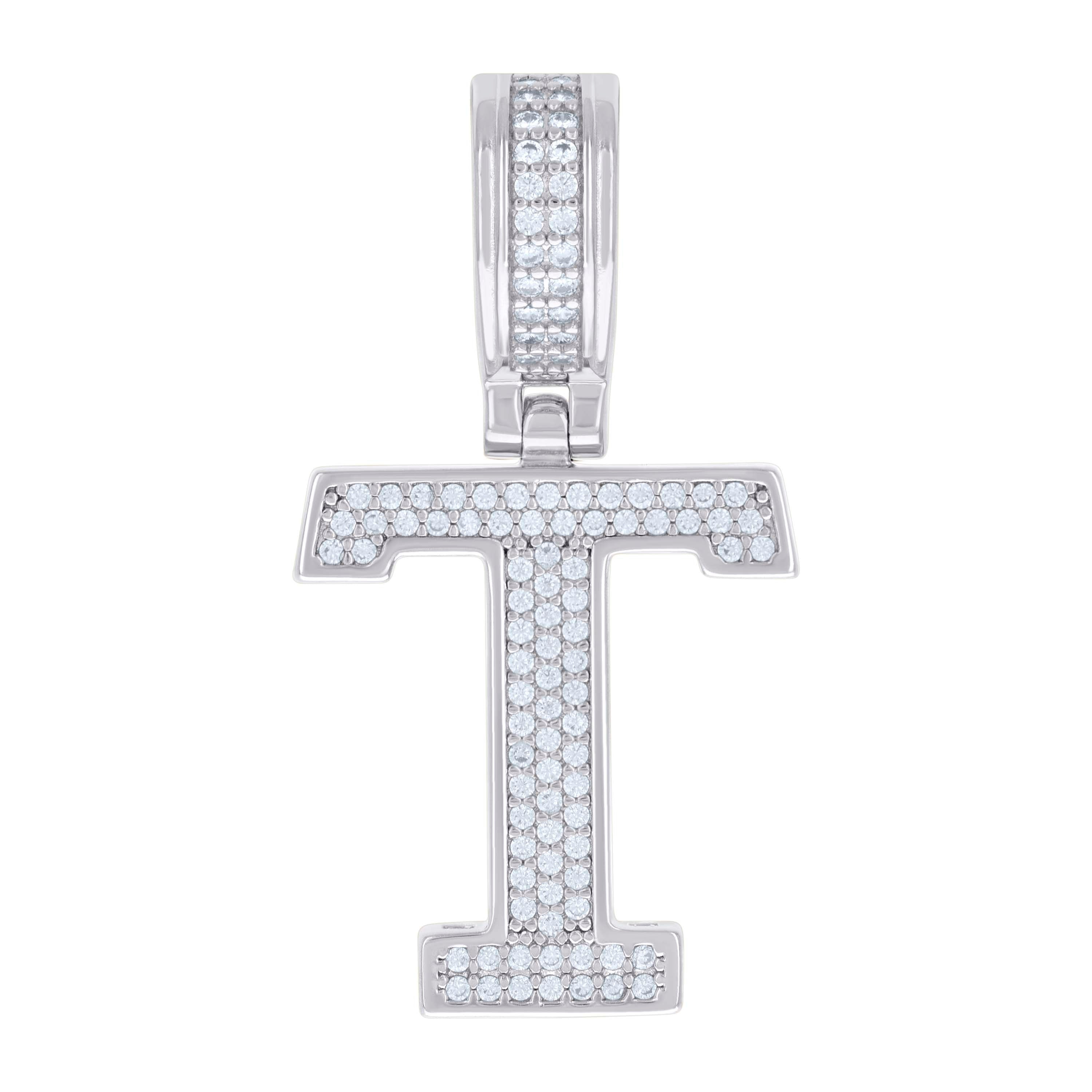 925 Sterling Silver Unisex 0.46ct Moissanite Initial Alphabet T Charm Pendant