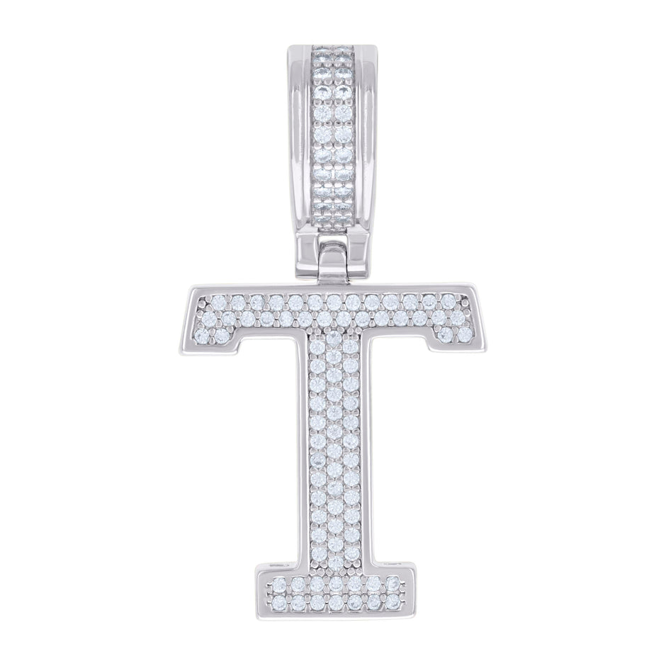 925 Sterling Silver Unisex 0.46ct Moissanite Initial Alphabet T Charm Pendant
